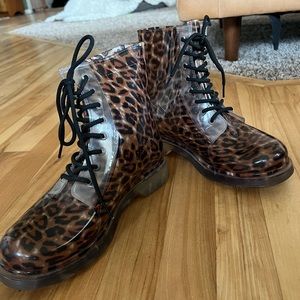 Leopard Lace Up Rainboots Size 10